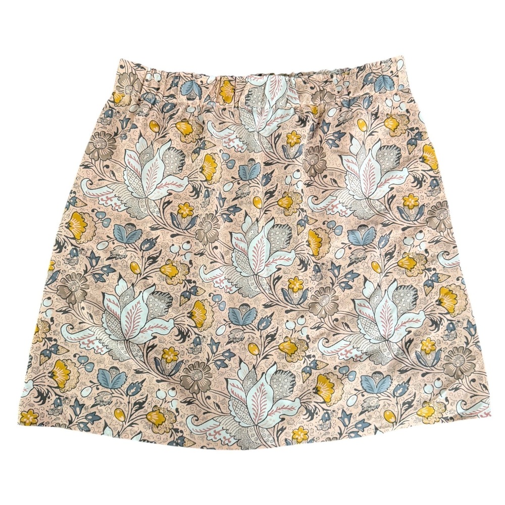 Floral Print Skirt in Peach With Blue, Gray, And Yellow Has POCKETS!
